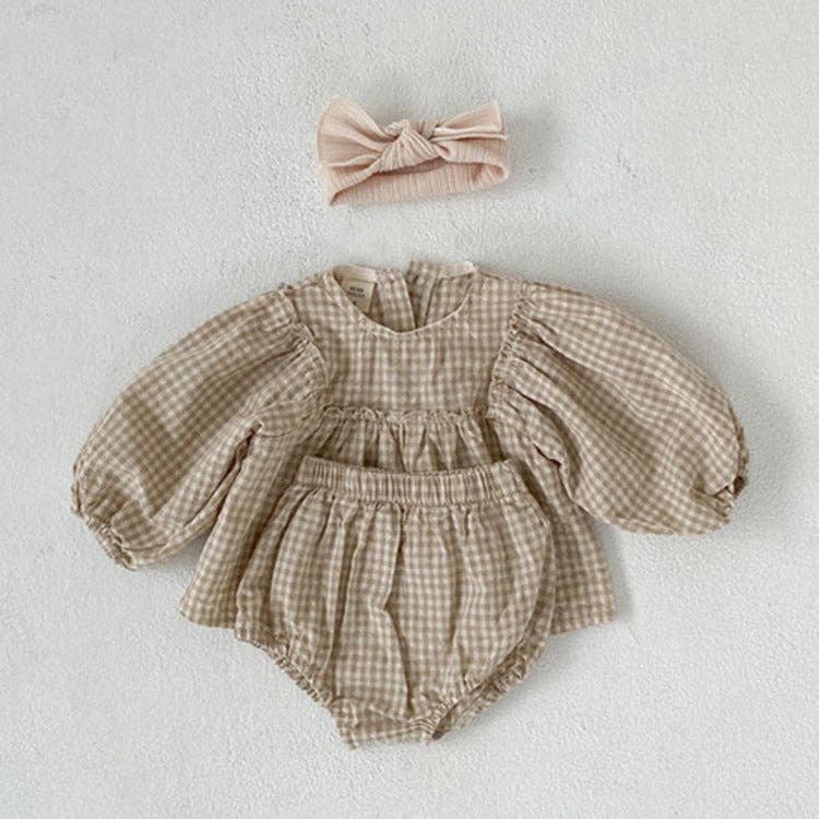 Baby Girl Plaid Blouse with Bloomers MyKids-USA® Apricot 80 (9-12M)