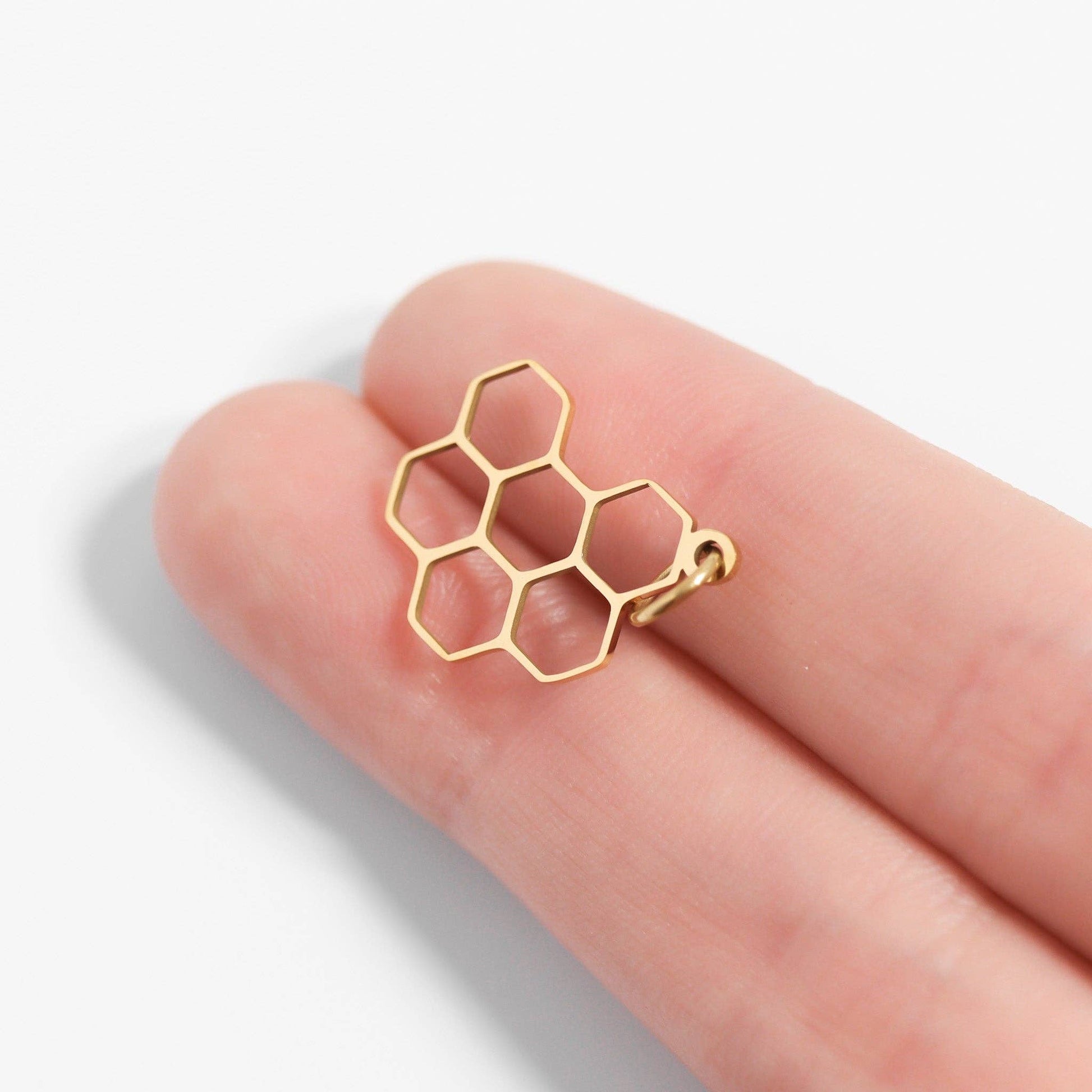 18K Gold PVD Stainless Steel Honeycomb Charm WJW