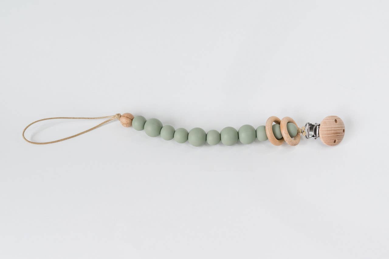 Silicone Bead & Wood Ring Pacifier Clip Babeehive Goods Sage