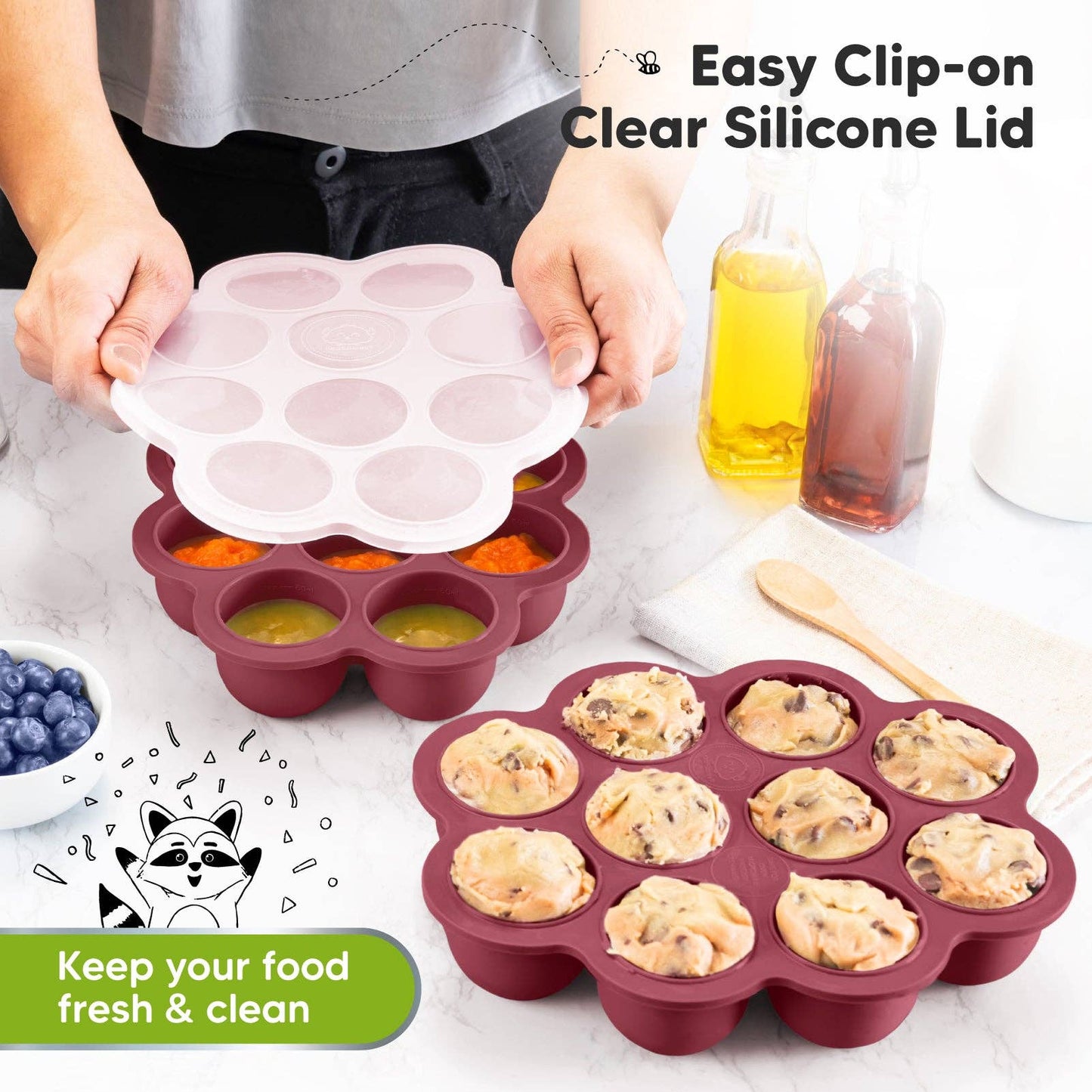 2oz x 10 Pods Prep Silicone Baby Food Freezer Tray with Lid KeaBabies