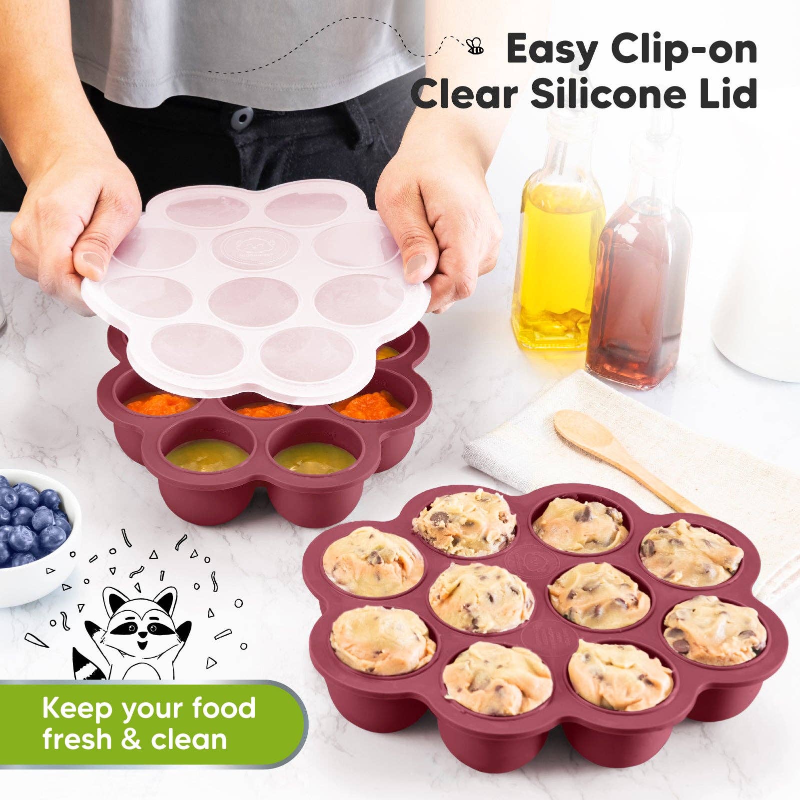 2oz x 10 Pods Prep Silicone Baby Food Freezer Tray with Lid KeaBabies