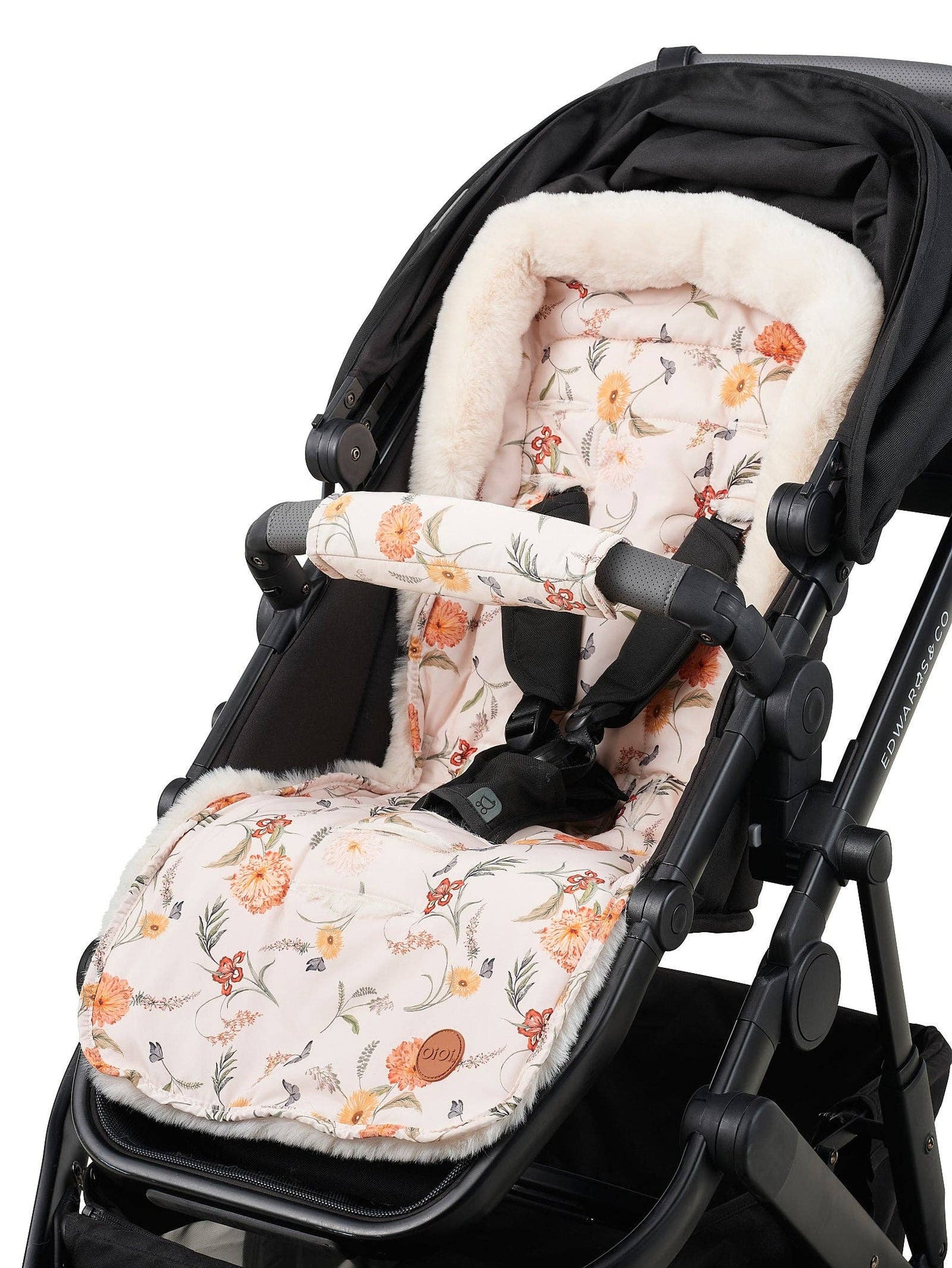 Reversible Pram Harness Cover Set - Beige Gingham/Wildflower OiOi