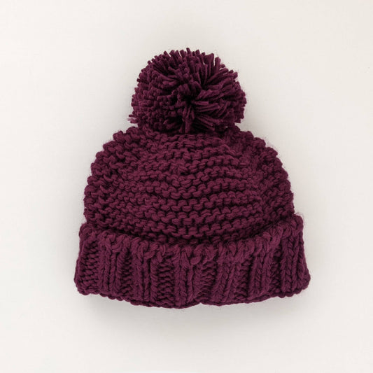 Plum Garter Stitch Beanie Hat Huggalugs