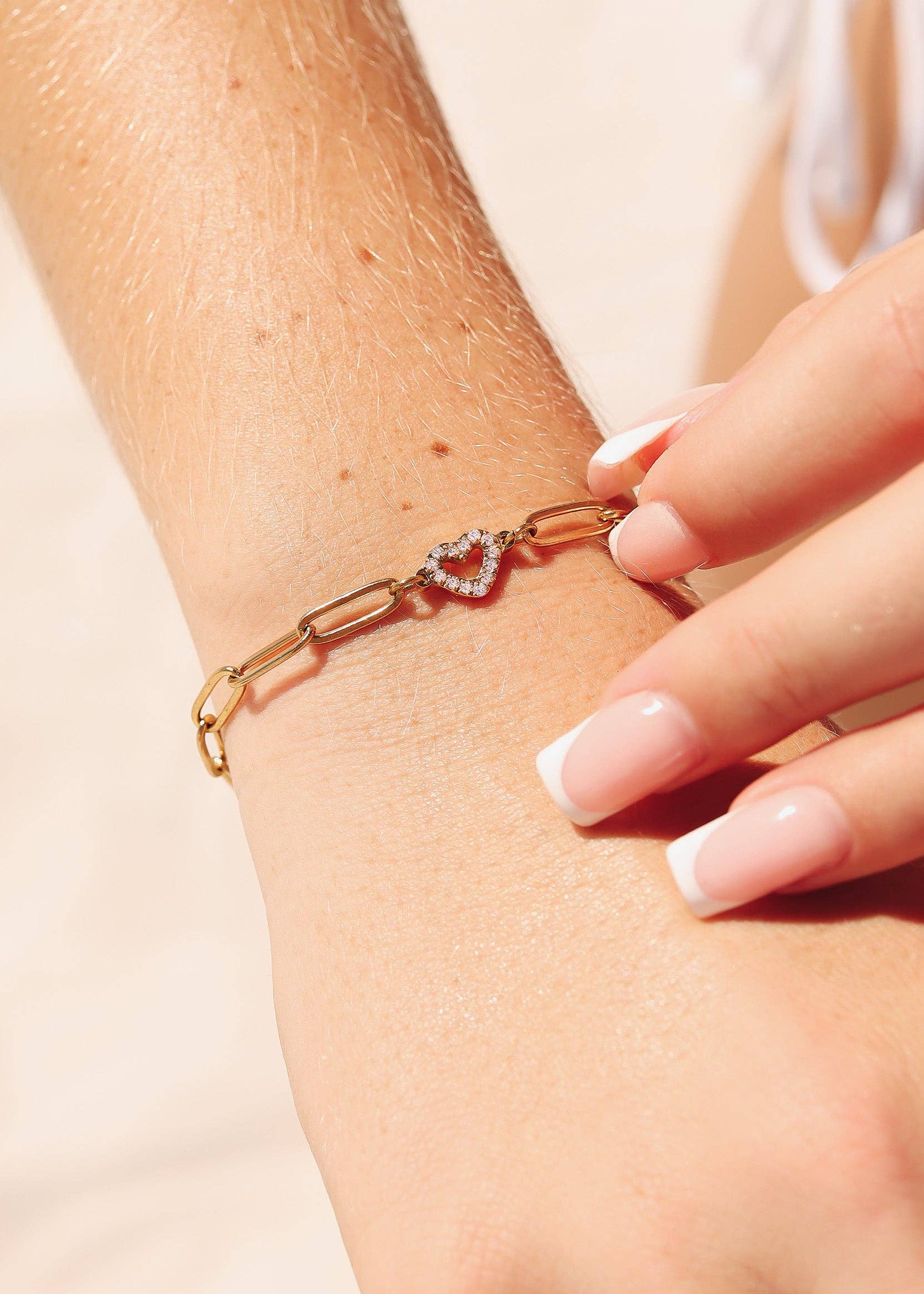 18K Gold PVD Stainless Steel "Heart" Paperclip Bracelet WJW