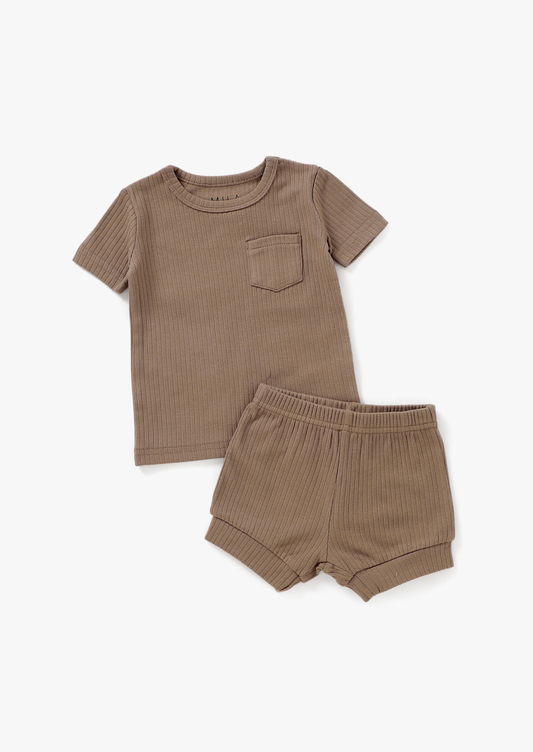 Ribbed Short Set | Cappuccino Mila & Co. 6/12M