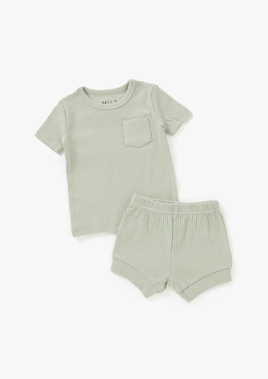 Ribbed Short Set | Pistachio Mila & Co. 6/12M