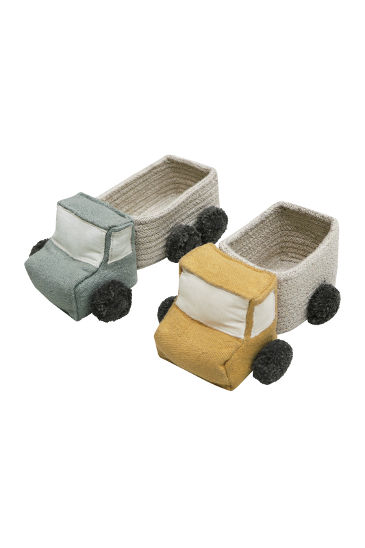 Set of mini baskets Truck Lorena Canals 97% cotton 3% other fibres Inside filler: 100% polyester 3" x 9" x 5" 3" x 8" x 5"