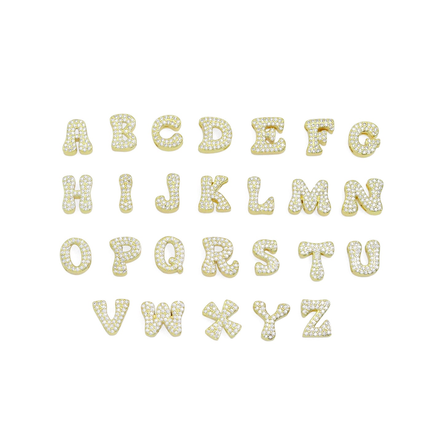 CZ Gold Alphabet Initial Charm Pendant Bead BestBeads&Beyond A