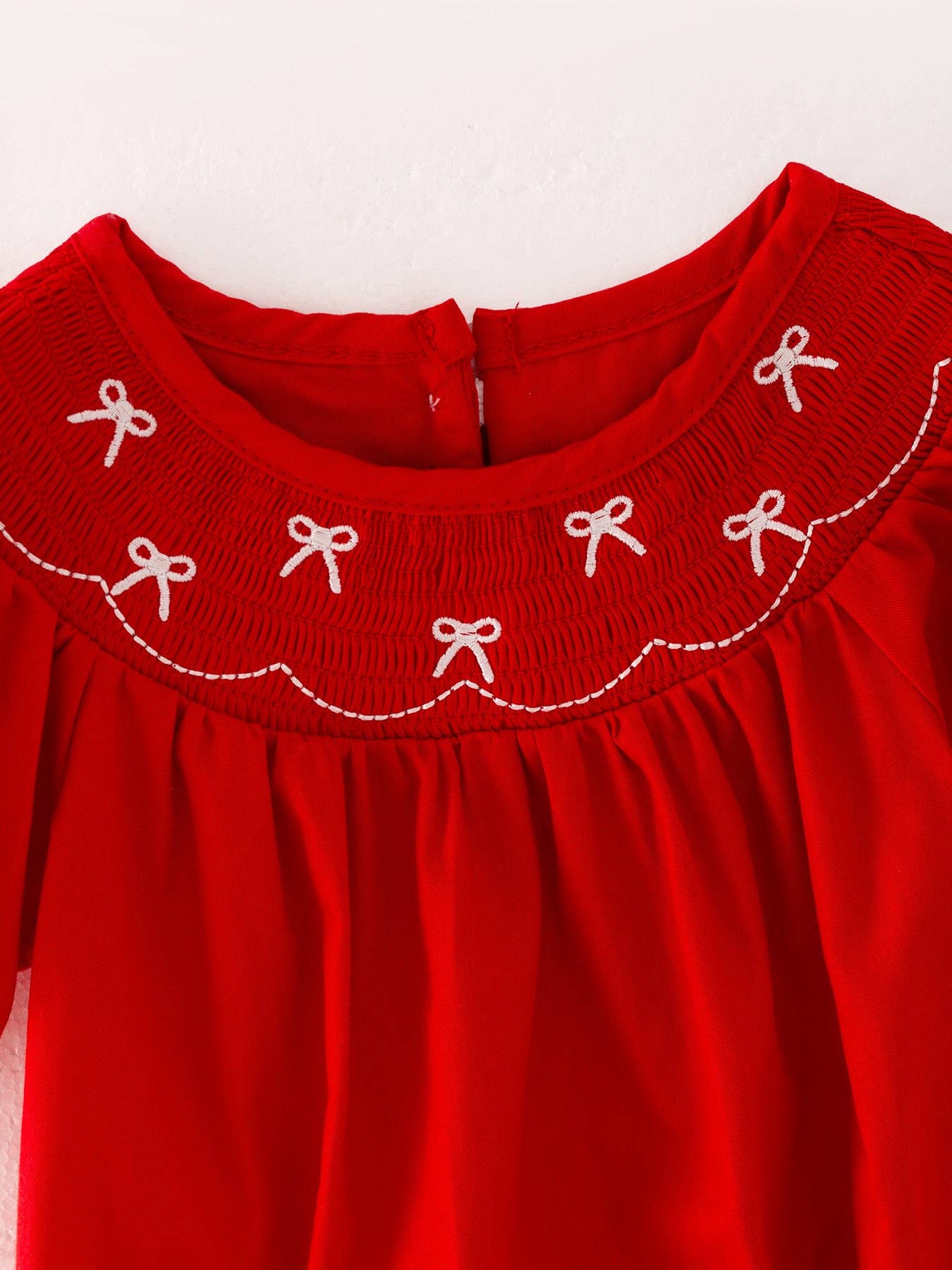 Girls Bow Smocked Embroidered Red Romper Rylee Faith Designs