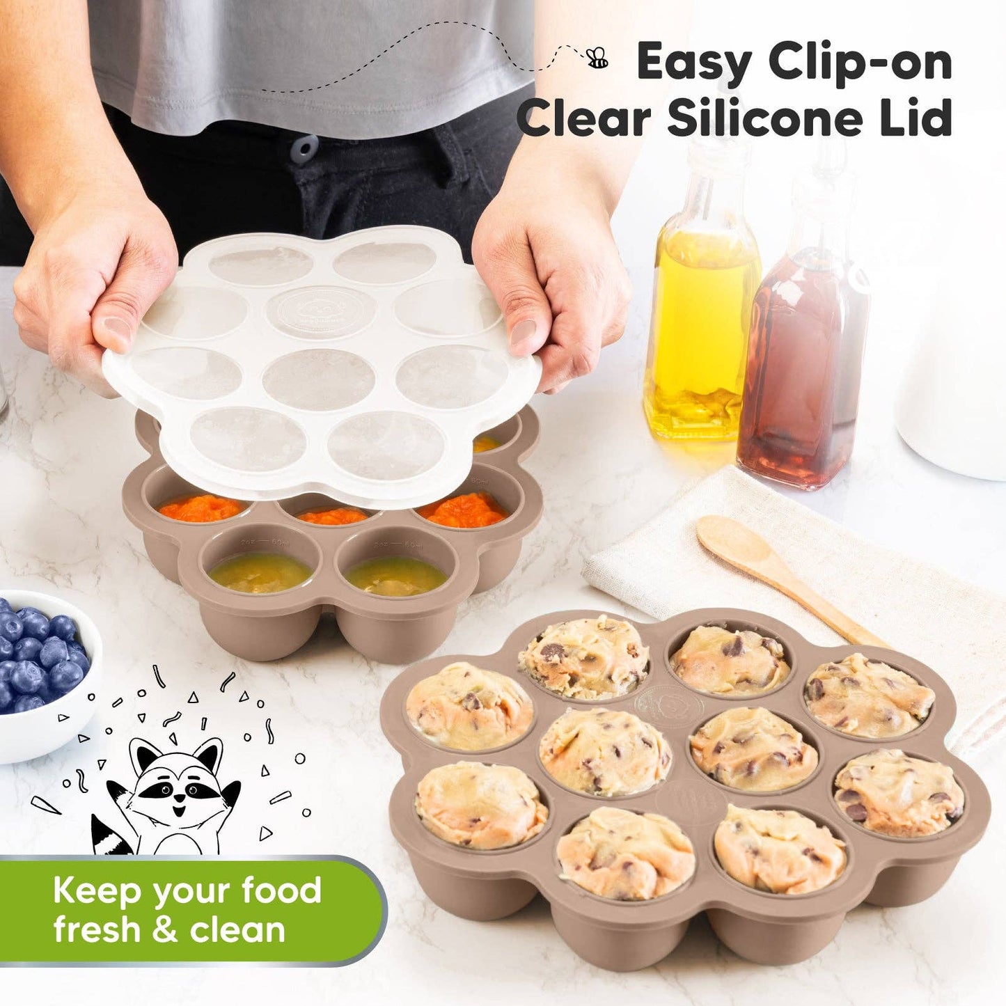 2oz x 10 Pods Prep Silicone Baby Food Freezer Tray with Lid KeaBabies