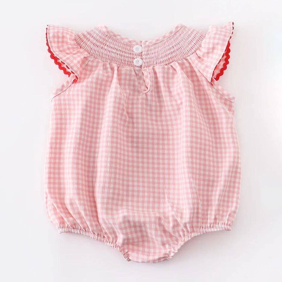 Strawberry Plaid Smocked Romper Rylee Faith Designs