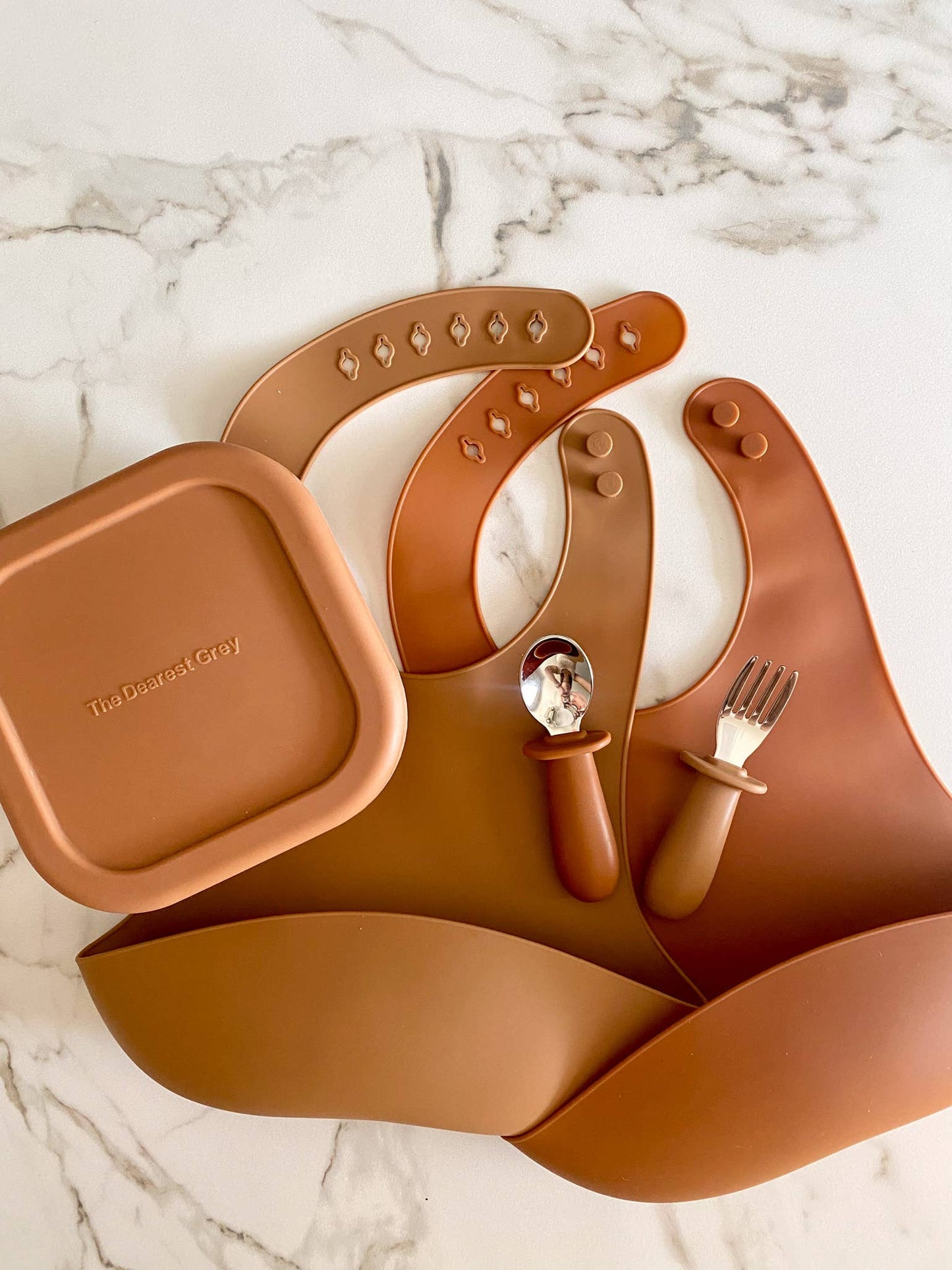 Silicone Catch Bib Set | Ginger & Terracotta The Dearest Grey