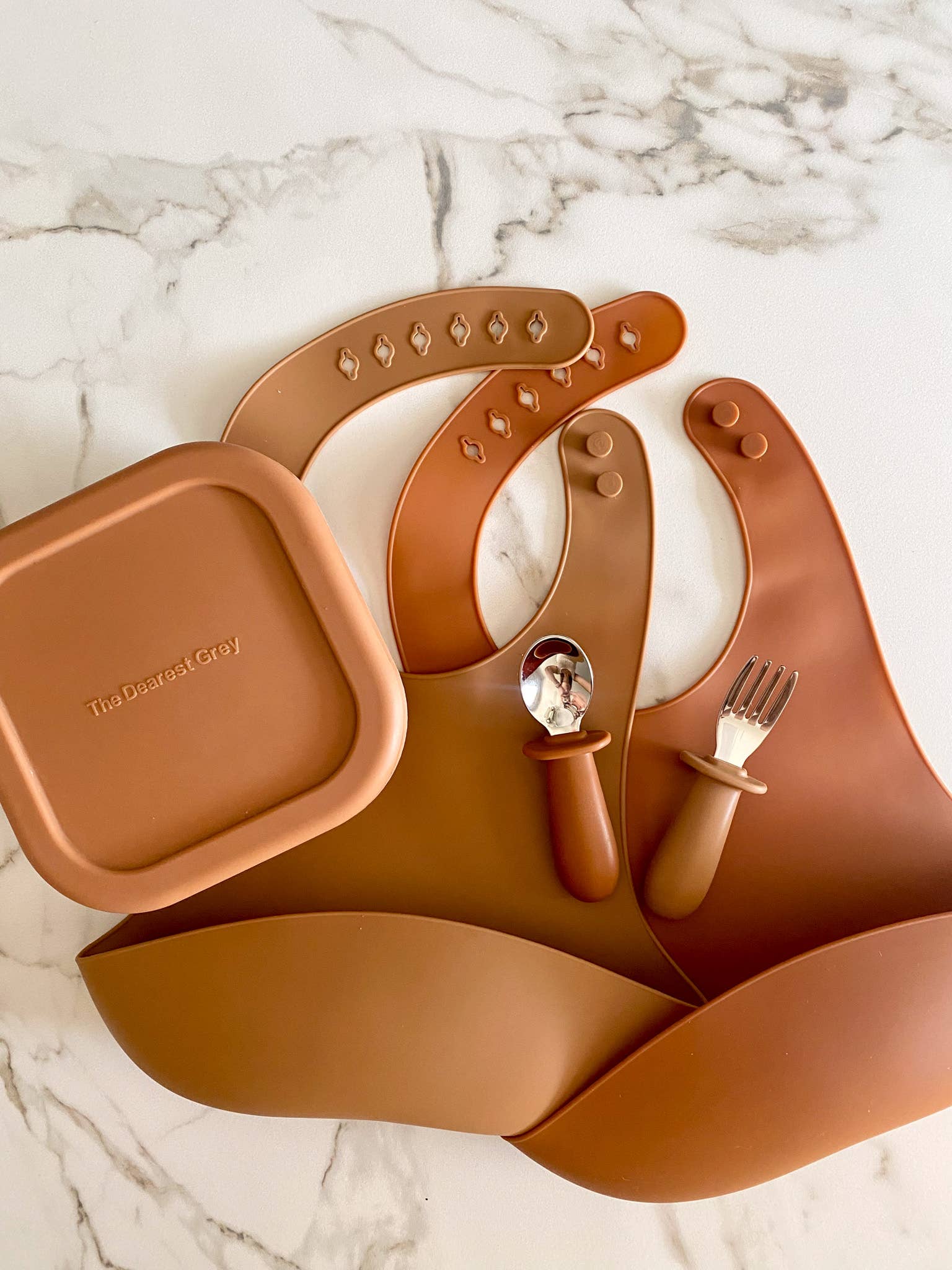 Silicone Catch Bib Set | Ginger & Terracotta The Dearest Grey