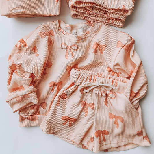 Pink Bow - Waffle Lounge Set Fancy Shmancy Baby