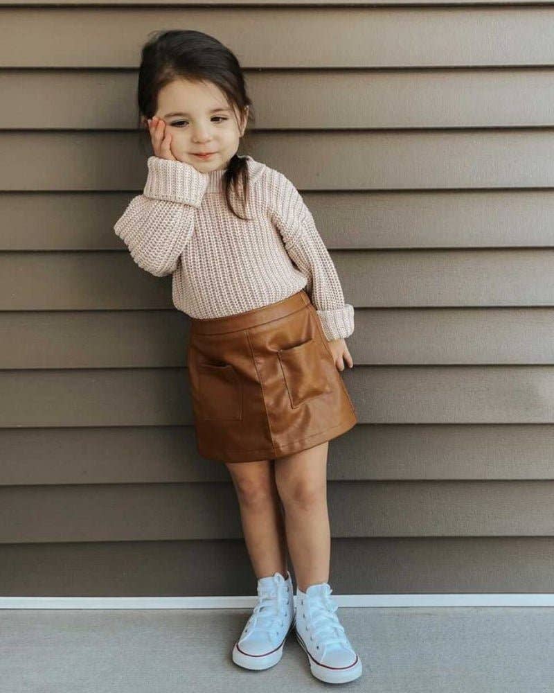 Katie Pocket Mini Skirt - Brown Leather Bailey's Blossoms