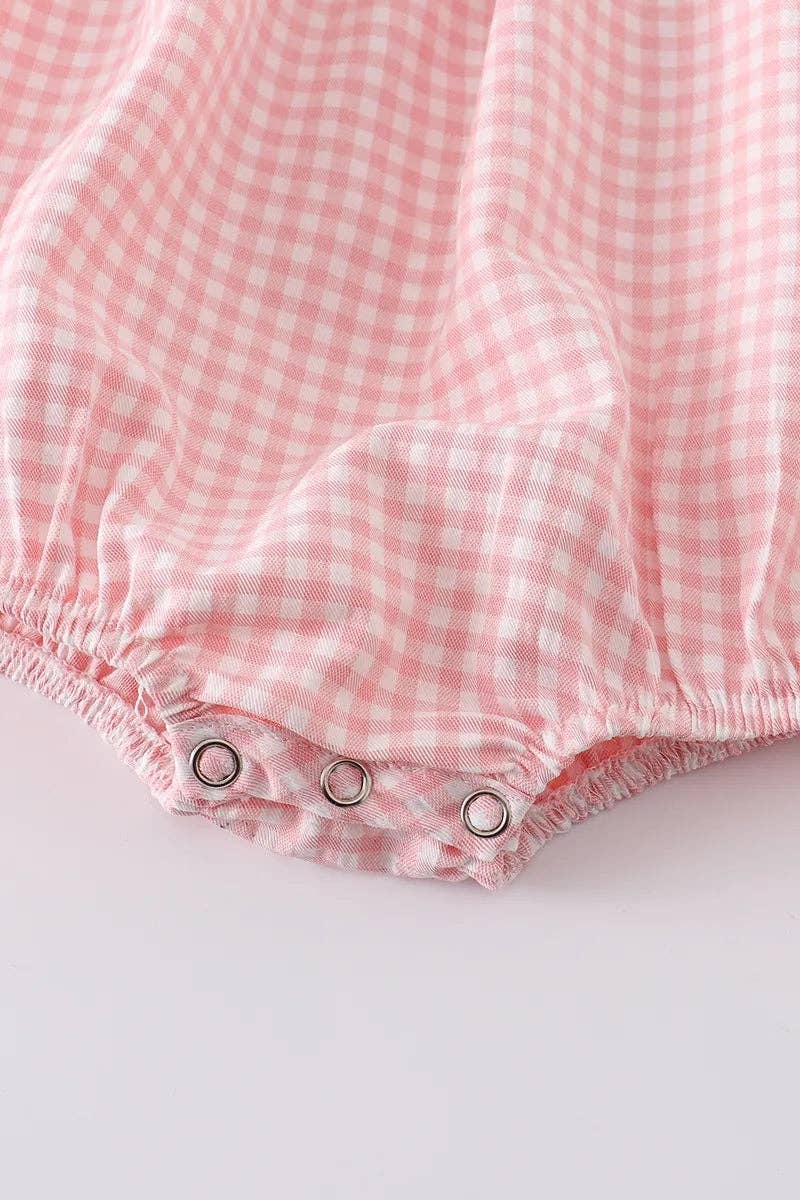 Strawberry Plaid Smocked Romper Rylee Faith Designs