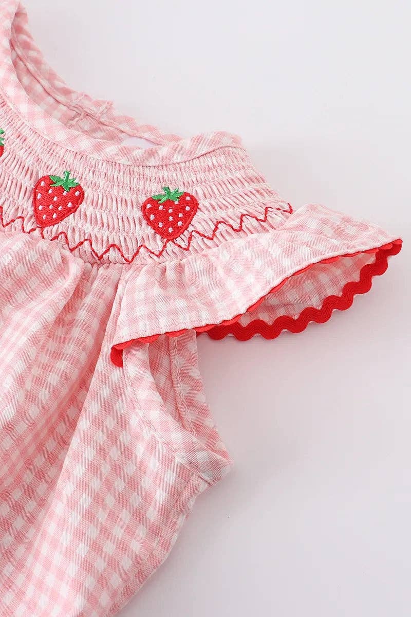 Strawberry Plaid Smocked Romper Rylee Faith Designs