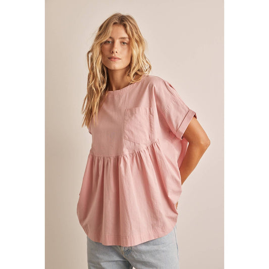 OVERSIZED COTTON POPLIN TUNIC TOP WITH RUFFLED HEM in february L PINK