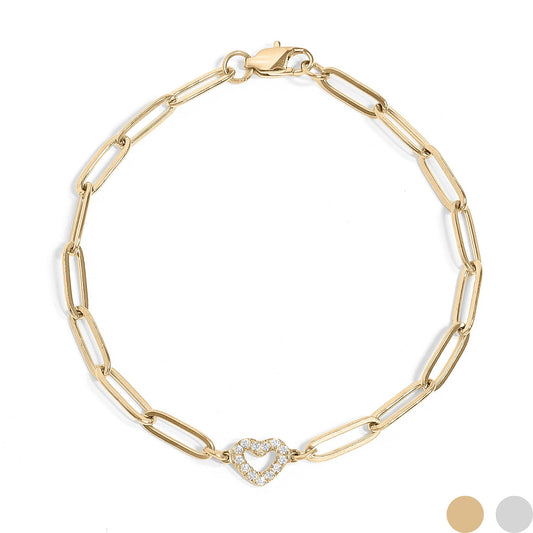 18K Gold PVD Stainless Steel "Heart" Paperclip Bracelet WJW