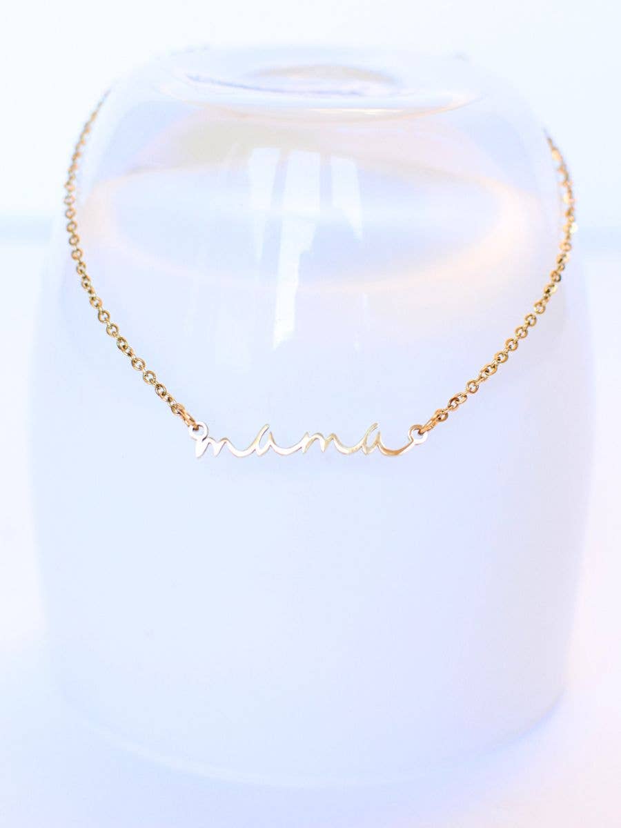 Mama - Dainty Cursive Necklace Two and Crew Yellow Gold