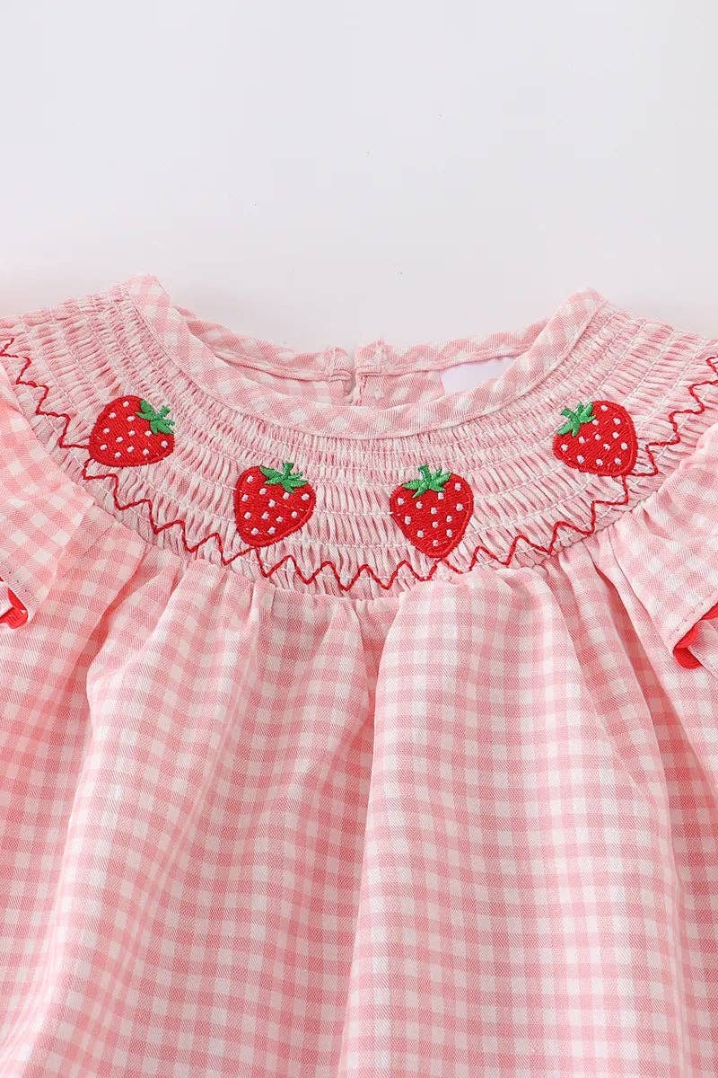 Strawberry Plaid Smocked Romper Rylee Faith Designs