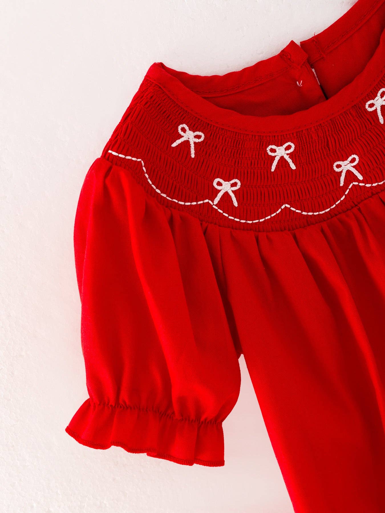 Girls Bow Smocked Embroidered Red Romper Rylee Faith Designs