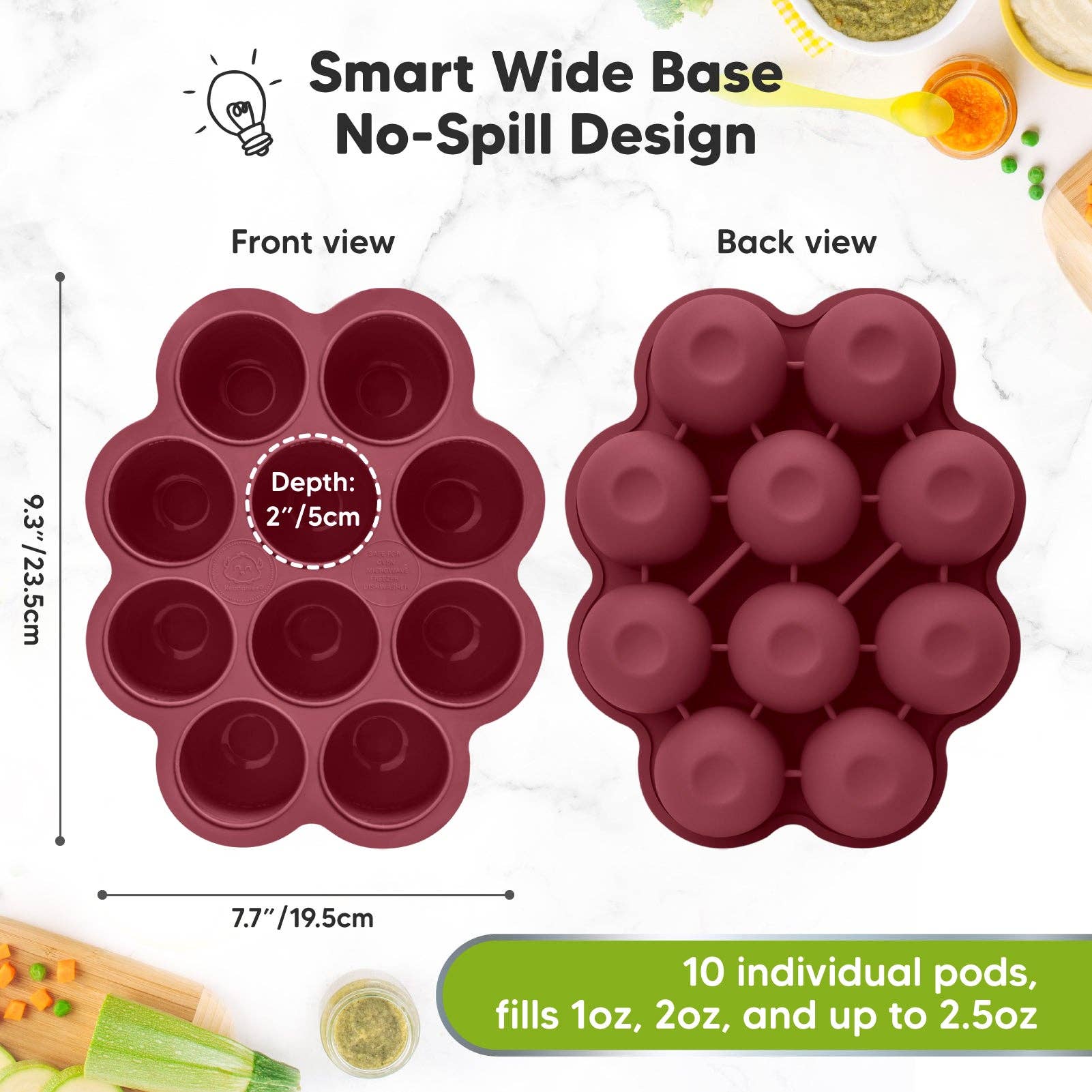 2oz x 10 Pods Prep Silicone Baby Food Freezer Tray with Lid KeaBabies