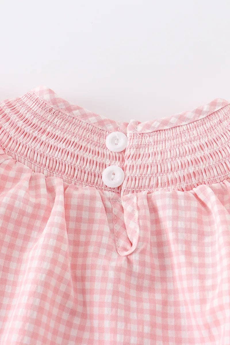 Strawberry Plaid Smocked Romper Rylee Faith Designs