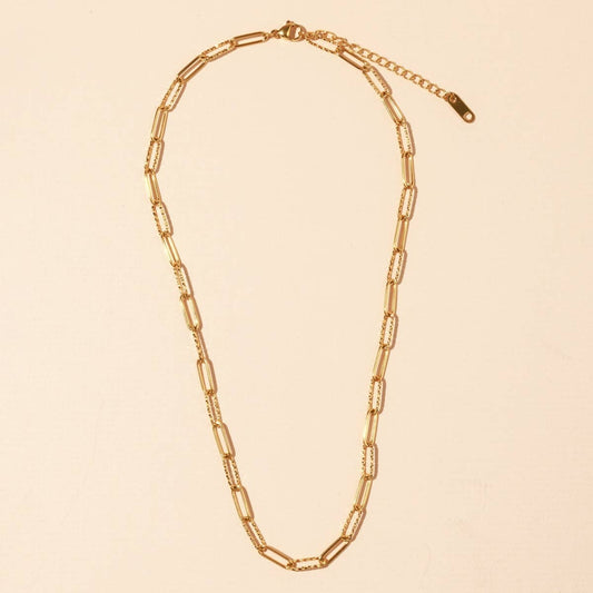 16" 18K Gold Dip Textured Paperclip Chain Necklace (Adjustable) Lilla Haven