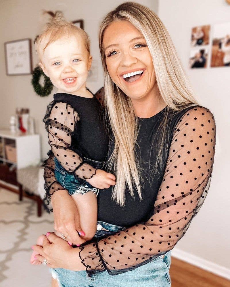 Destinee Sheer Dot Sleeve Top & Leotard - Black Bailey's Blossoms