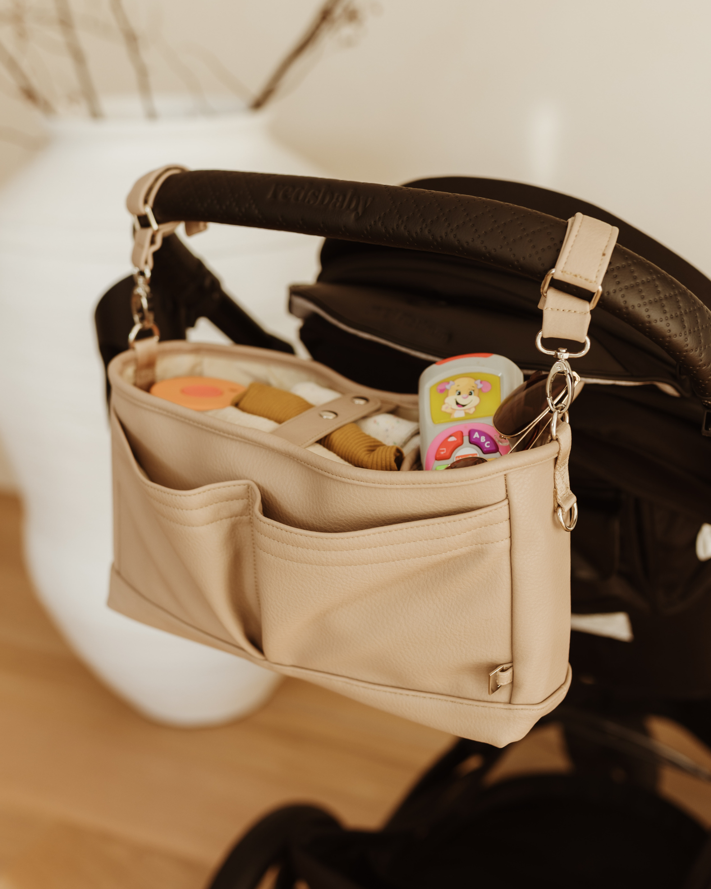 Dimple Vegan Leather Stroller Organiser/Pram Caddy - Oat OiOi