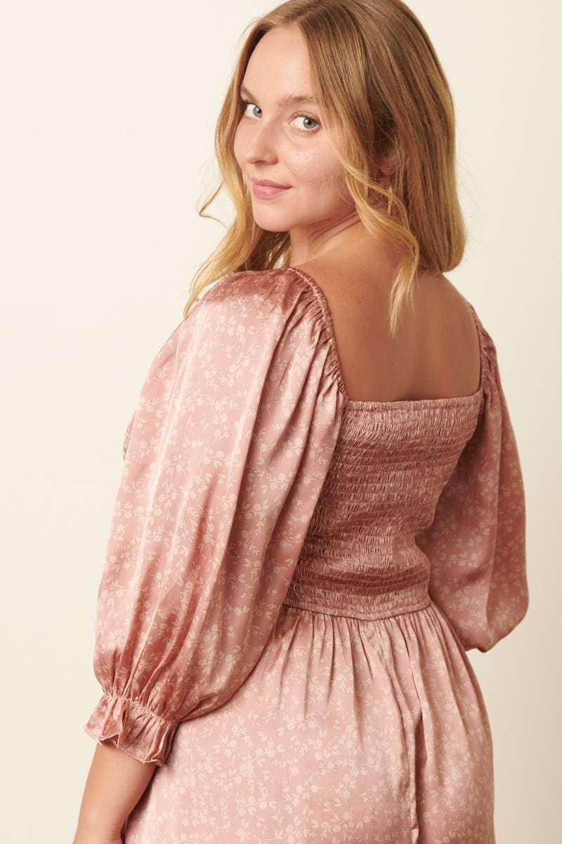 FLOWER PRINT SMOCKING DETAIL BABYDOLL DRESS mittoshop