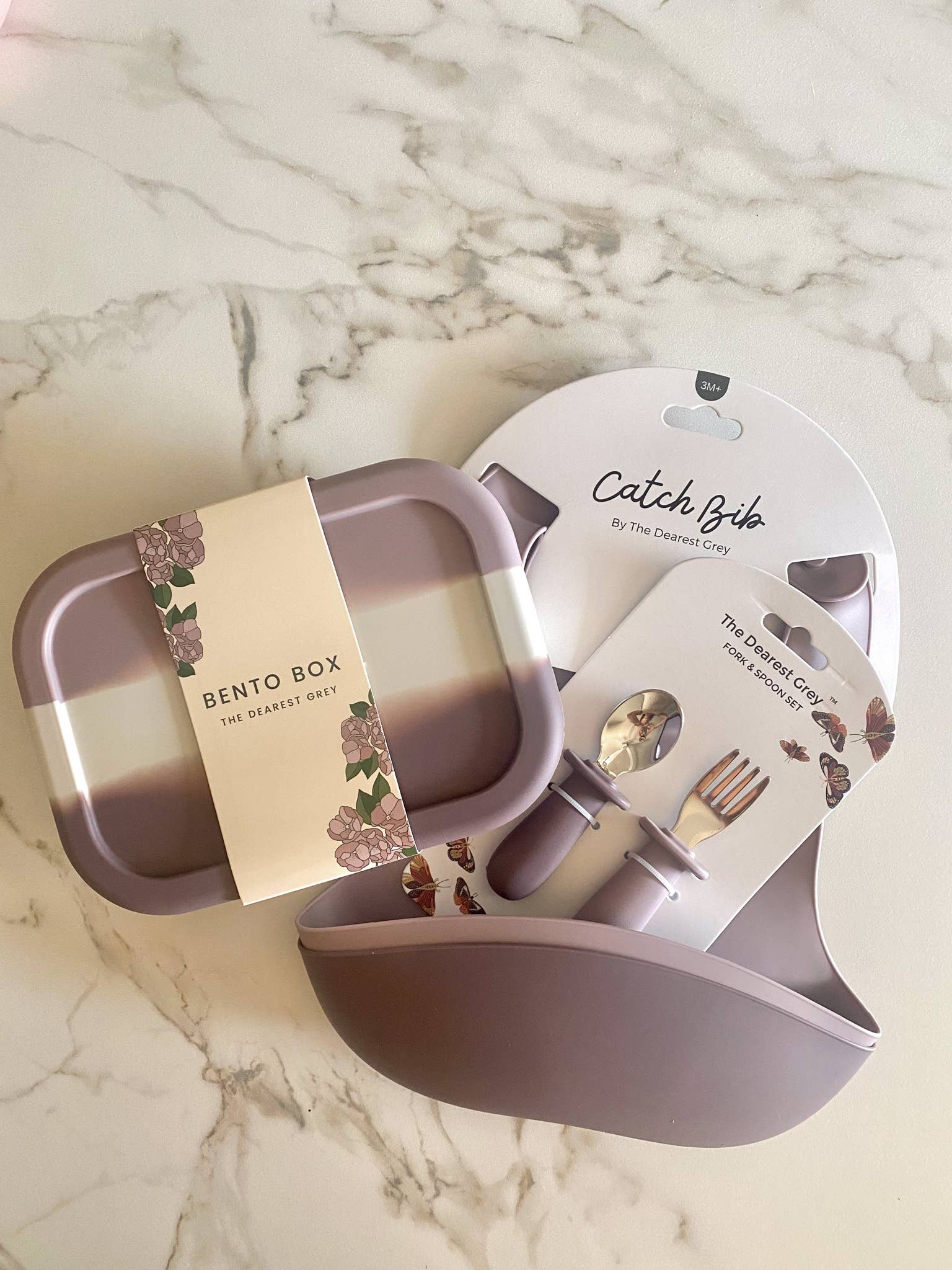 Silicone Catch Bib Set | Jade & Lavender The Dearest Grey