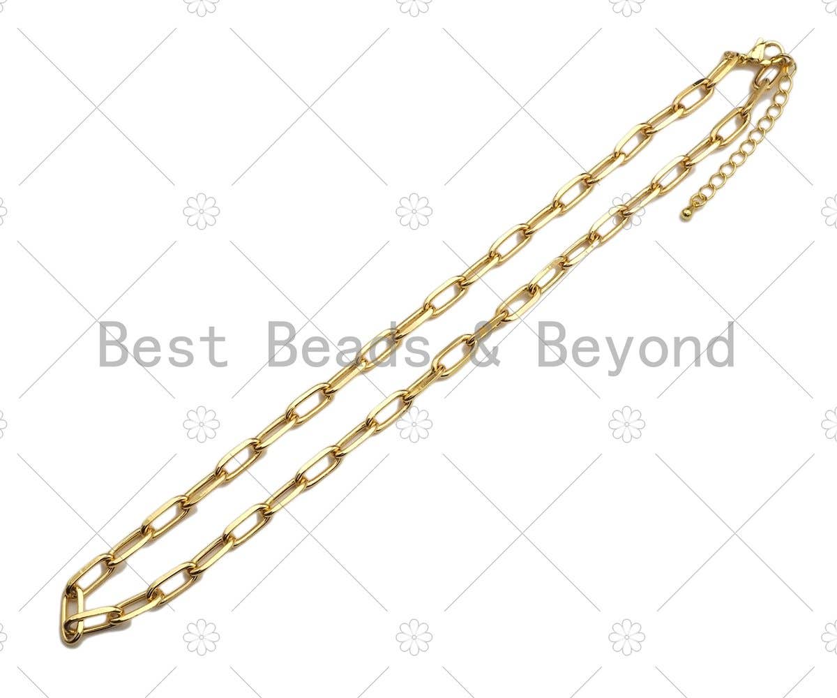 18" Gold Finish Paperclip Chain Necklace (Adjustable) BestBeads&Beyond