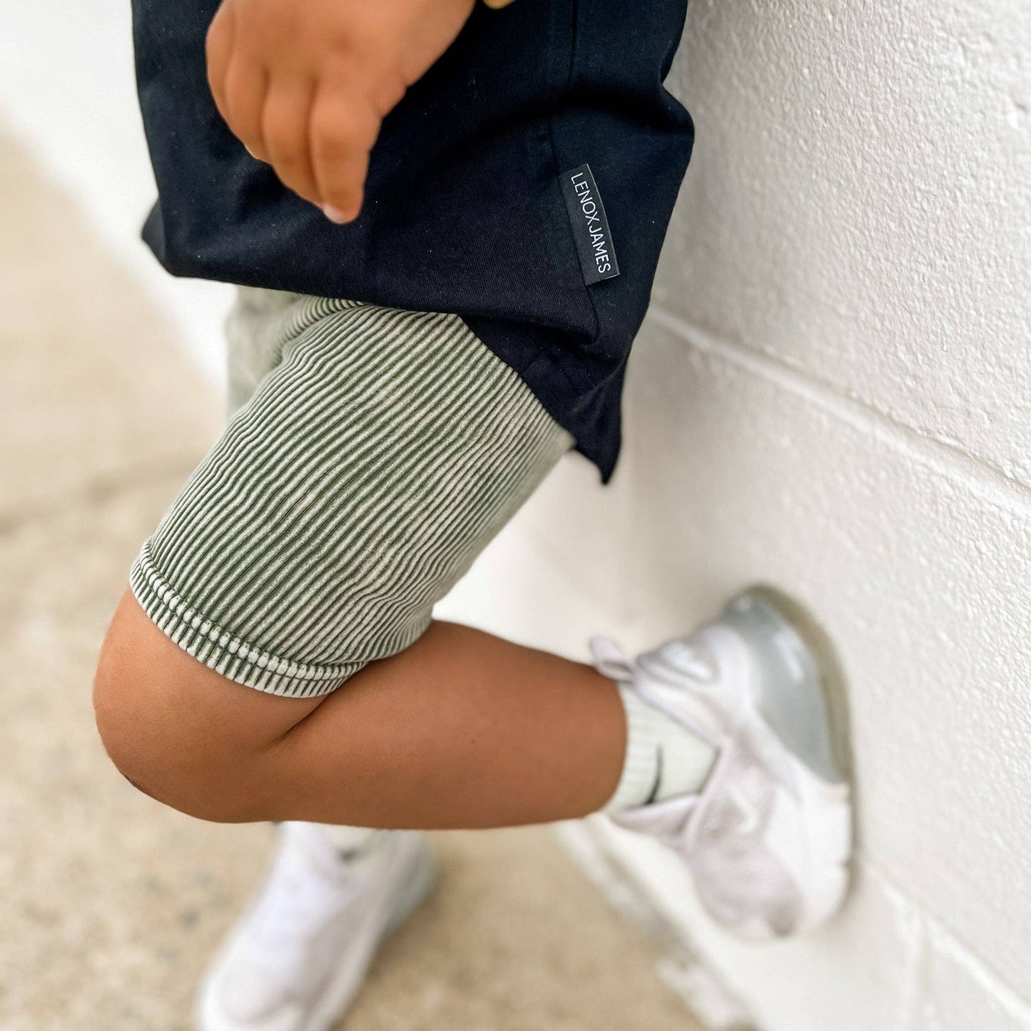 ACID WASH BIKER SHORTS - DUSTY GREEN LENOX JAMES