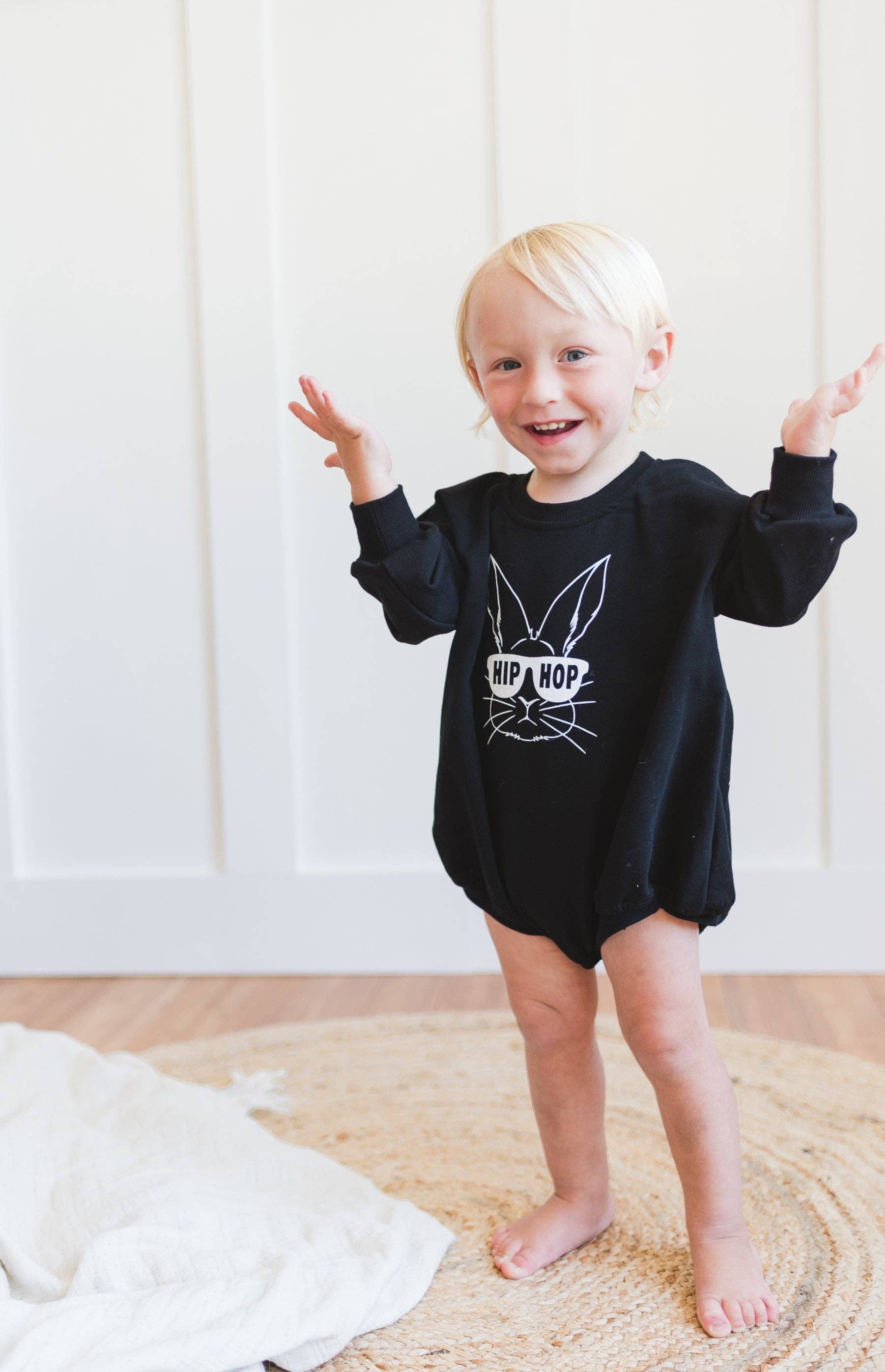 Hip Hop Bunny Easter Sweatshirt Romper Little Joy Co.