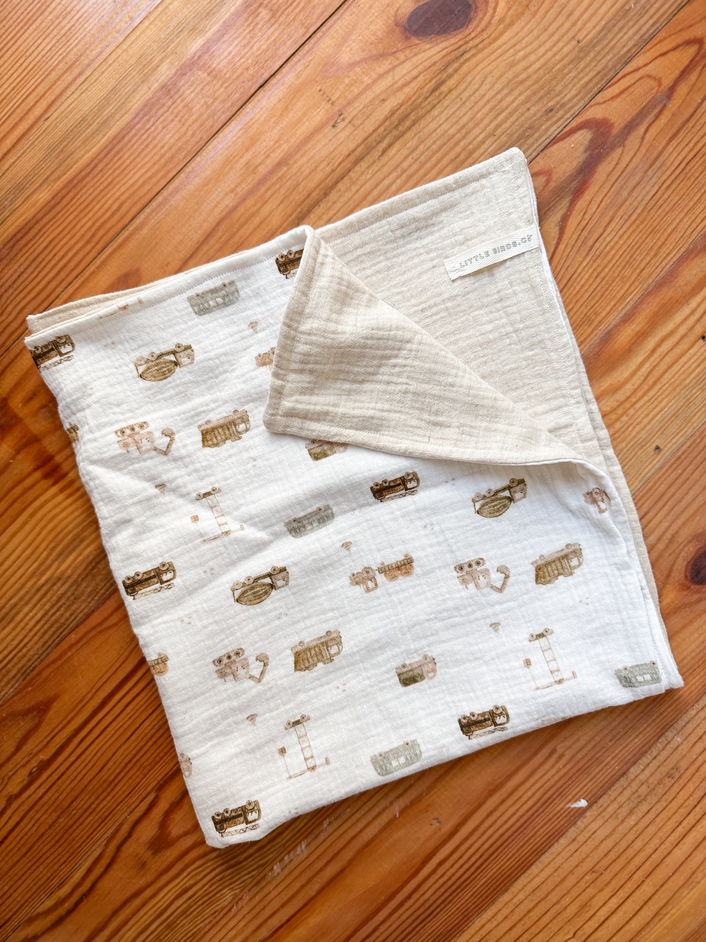 Boys Blanket Little Birds Co. Trucks Small - 23x27 Tan