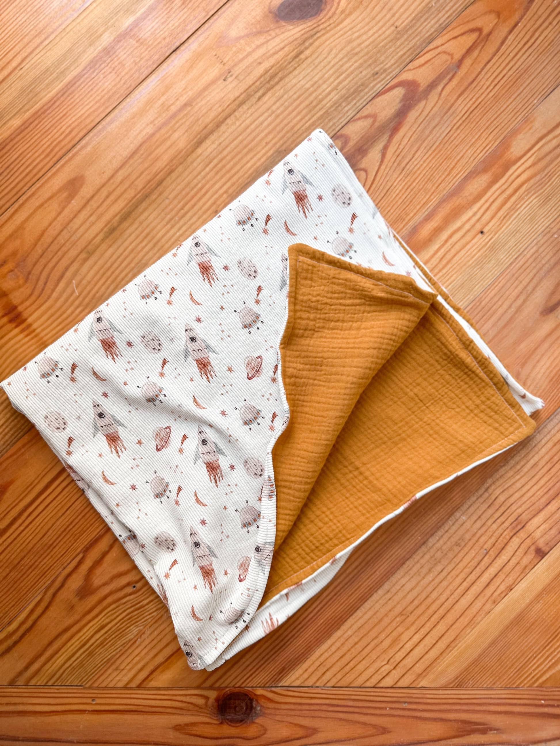 Boys Blanket Little Birds Co. Rockets Small - 23x27 Dark Mustard