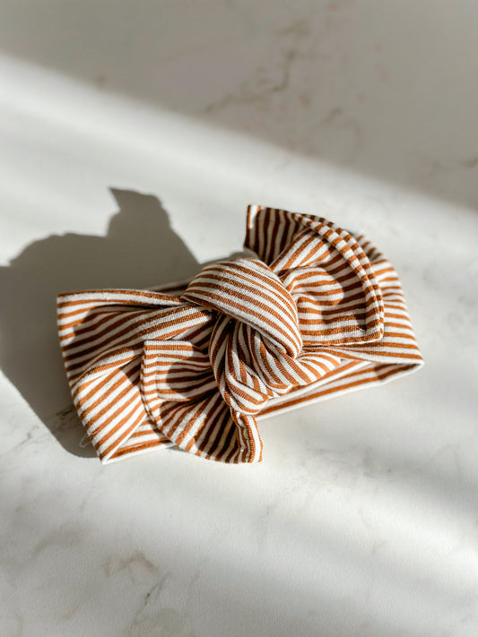 Tie Headwrap | Multiple Colors! Little Birds Co. Brown & White Stripe NB-3m