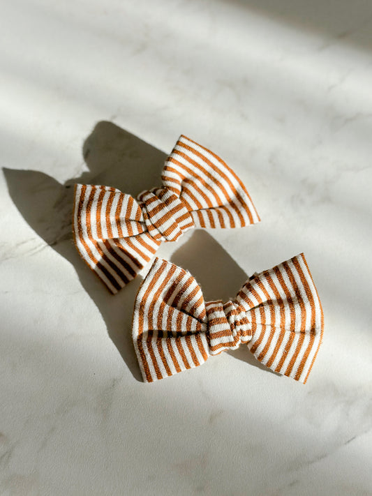 Mini Bow | Multiple Colors! Little Birds Co. Brown & White Stripe Single Clip