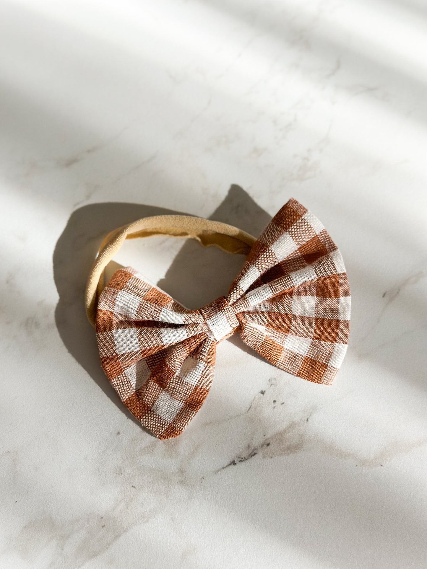 Tail-less Bow | Multiple Colors! Little Birds Co. Rust Gingham Headband