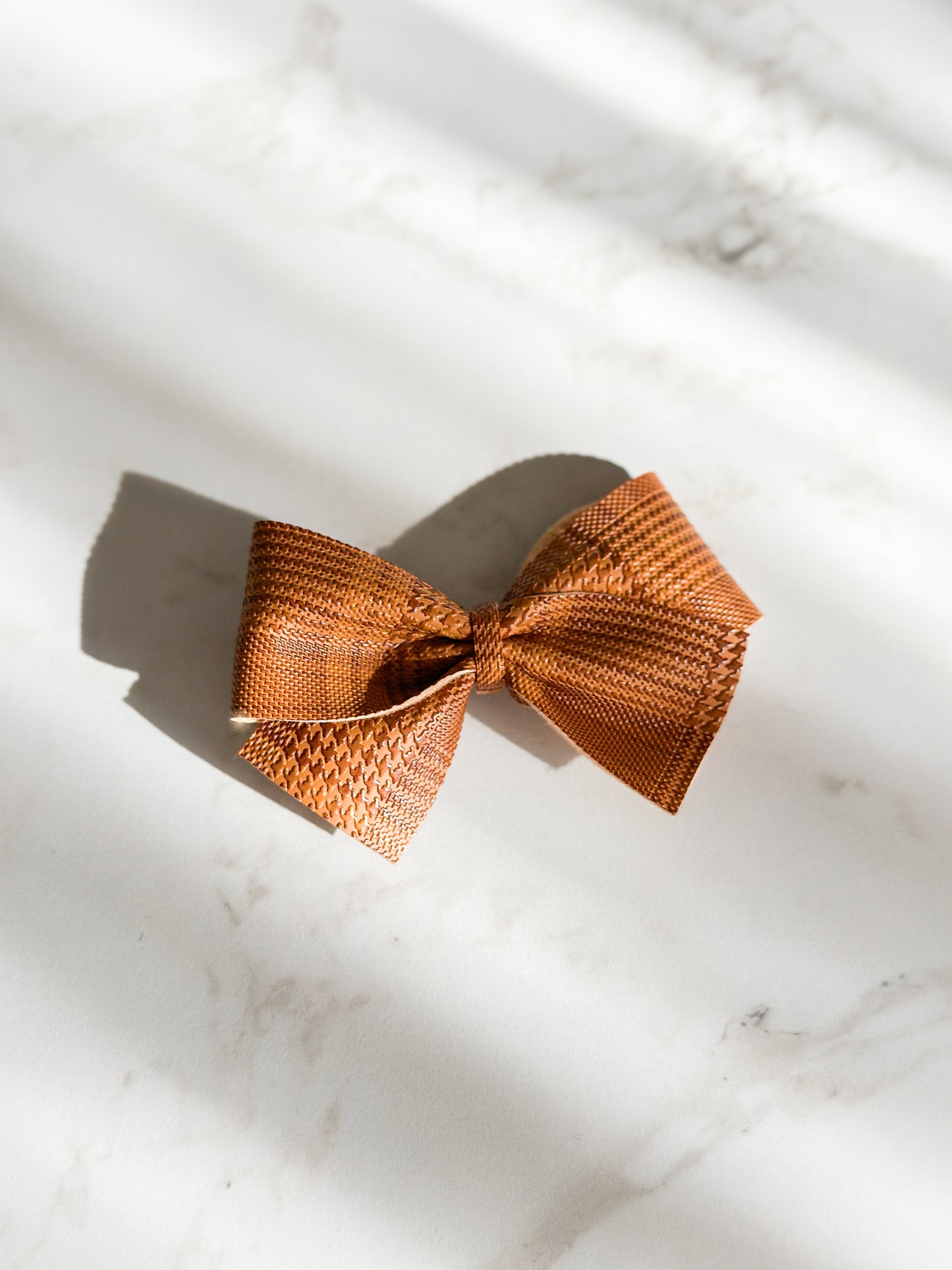 Classic Bow | Multiple Colors! Little Birds Co. Orange & Brown Houndstooth Plaid Clip