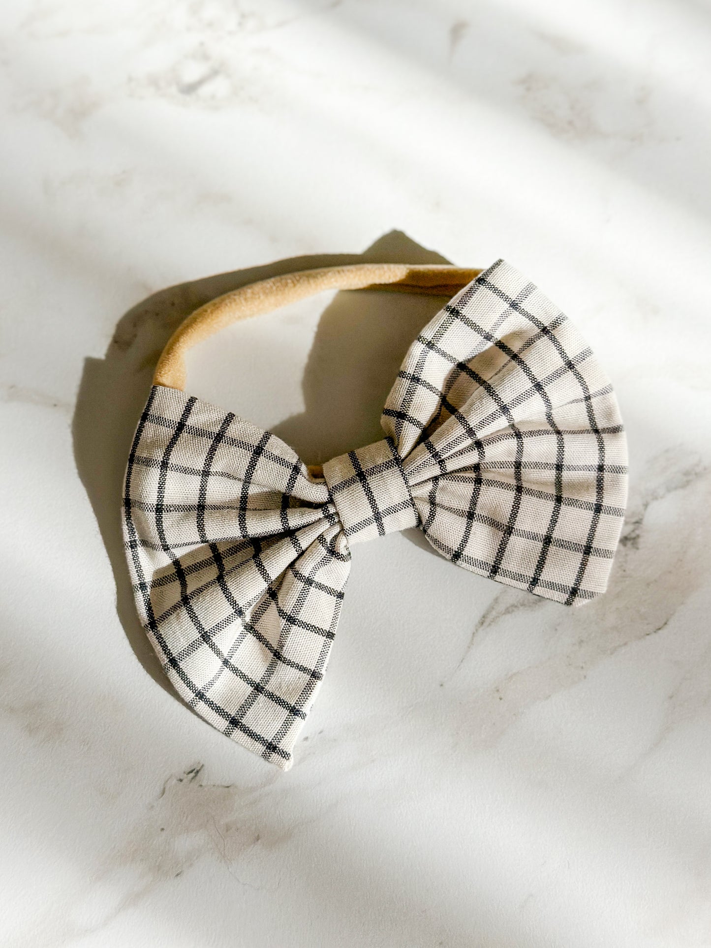 Tail-less Bow | Multiple Colors! Little Birds Co. Black & Neutral Windowpane Headband