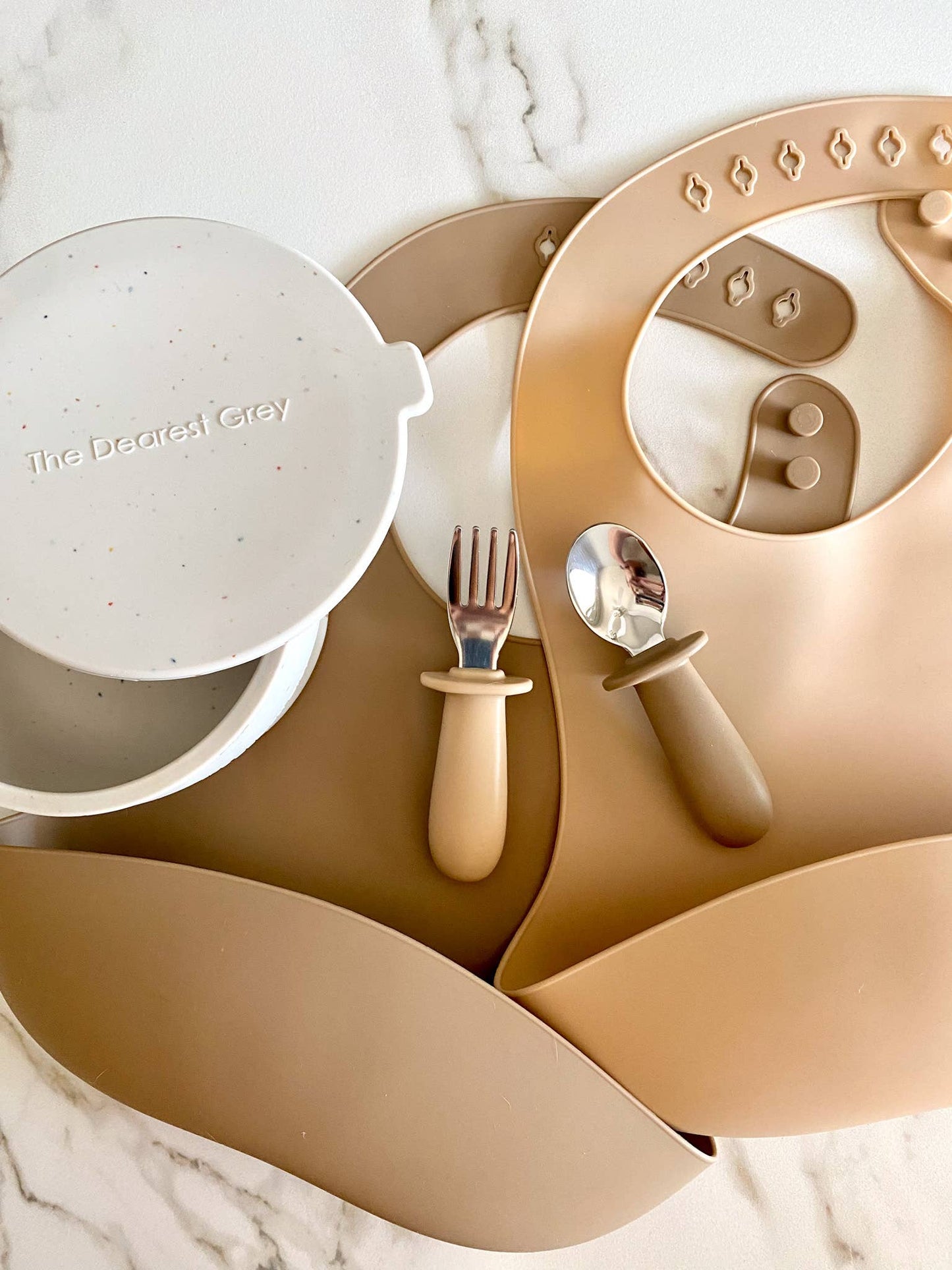 Silicone Catch Bib Set | Fawn & Sand The Dearest Grey