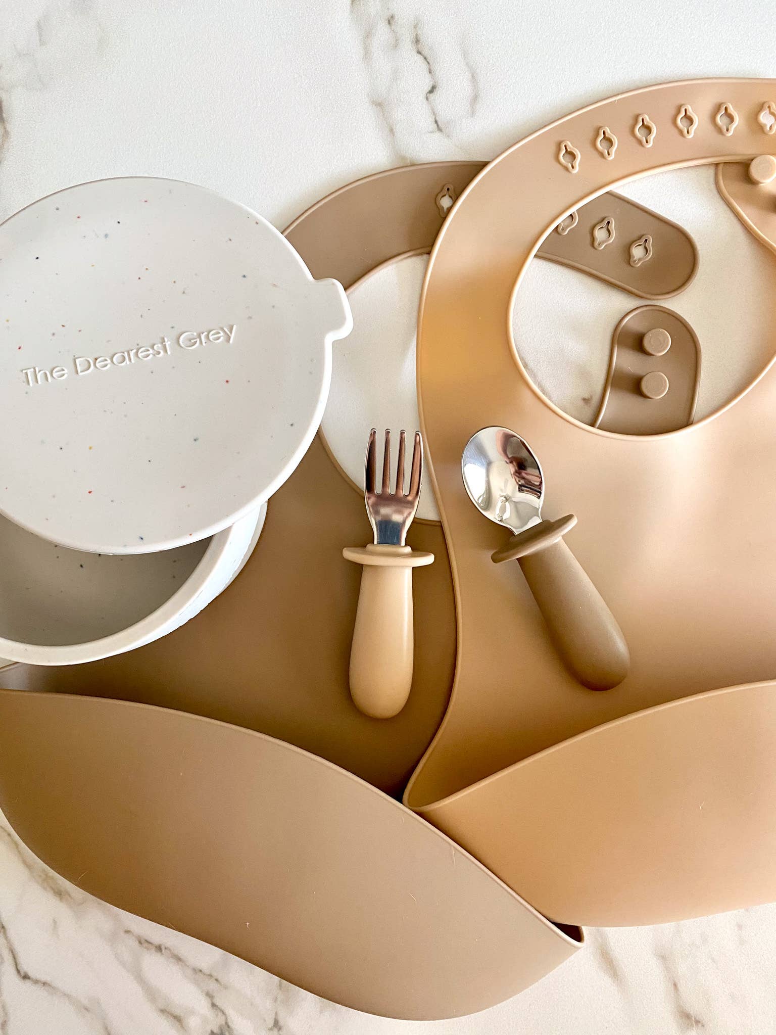 Silicone Catch Bib Set | Fawn & Sand The Dearest Grey