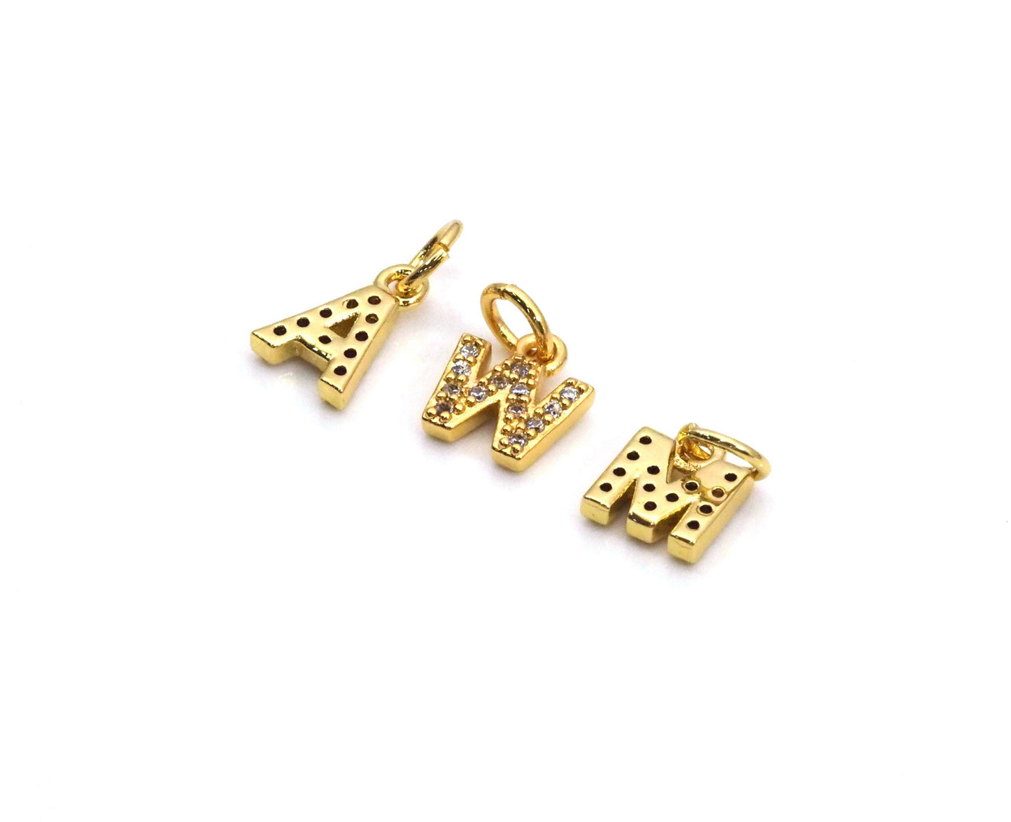Gold CZ Initial Charm, Alphabet Name Letter Charm BestBeads&Beyond