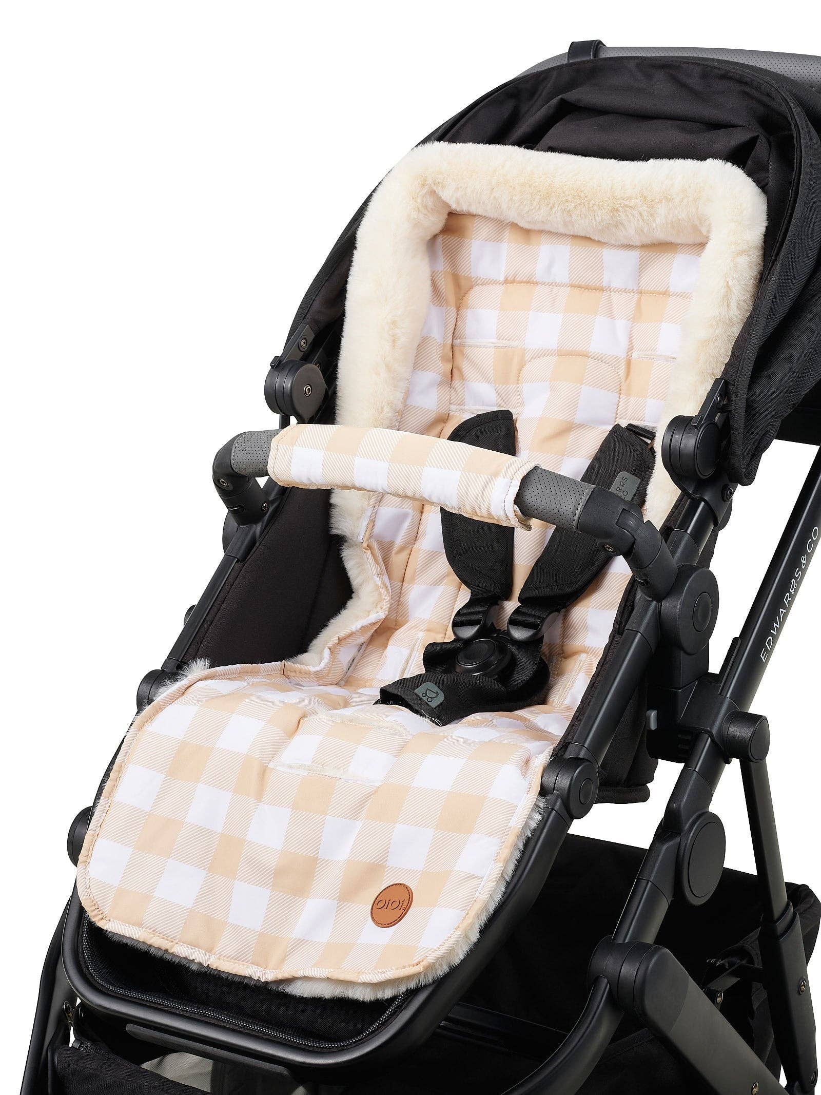 Reversible Pram Harness Cover Set - Beige Gingham/Wildflower OiOi