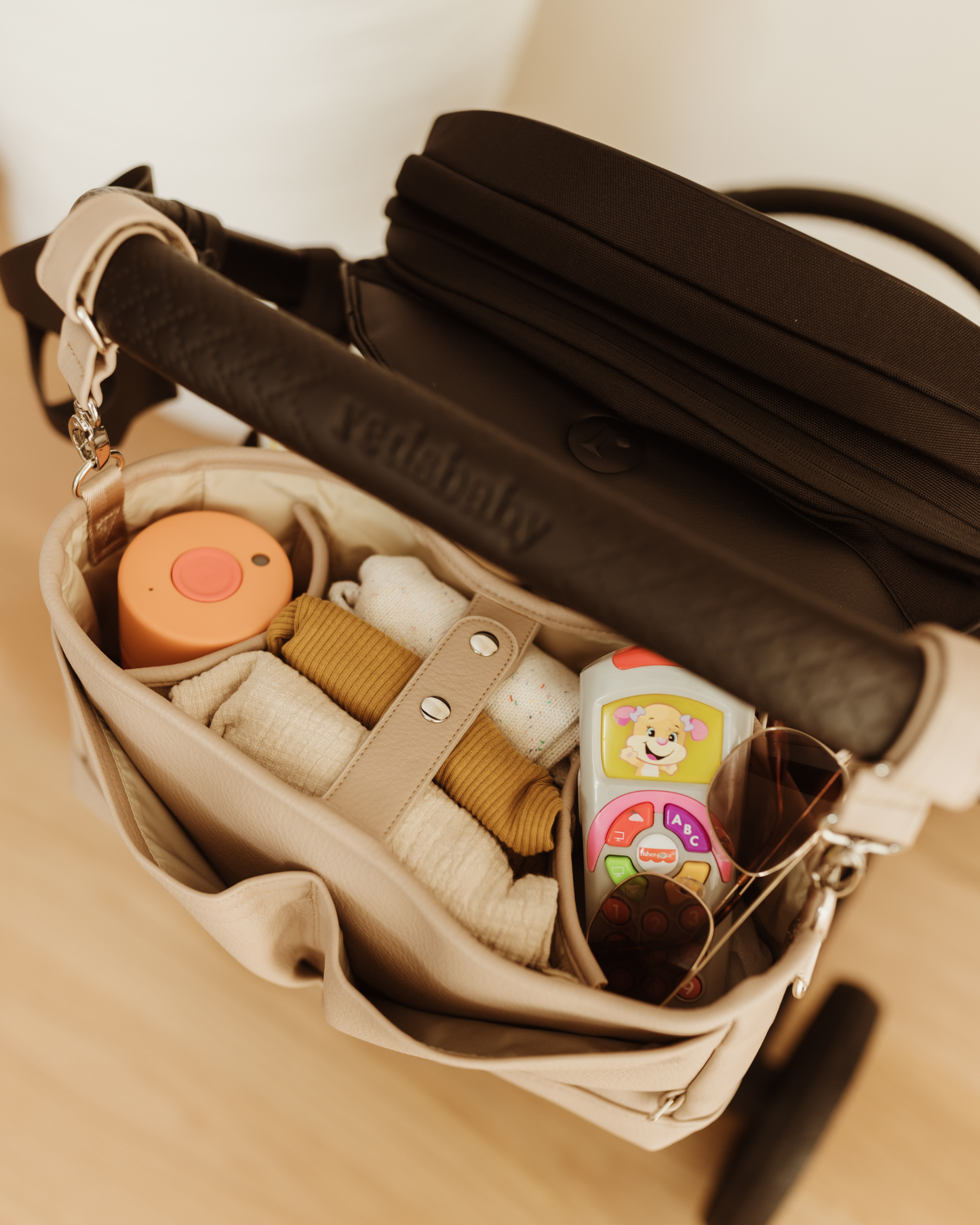 Dimple Vegan Leather Stroller Organiser/Pram Caddy - Oat OiOi