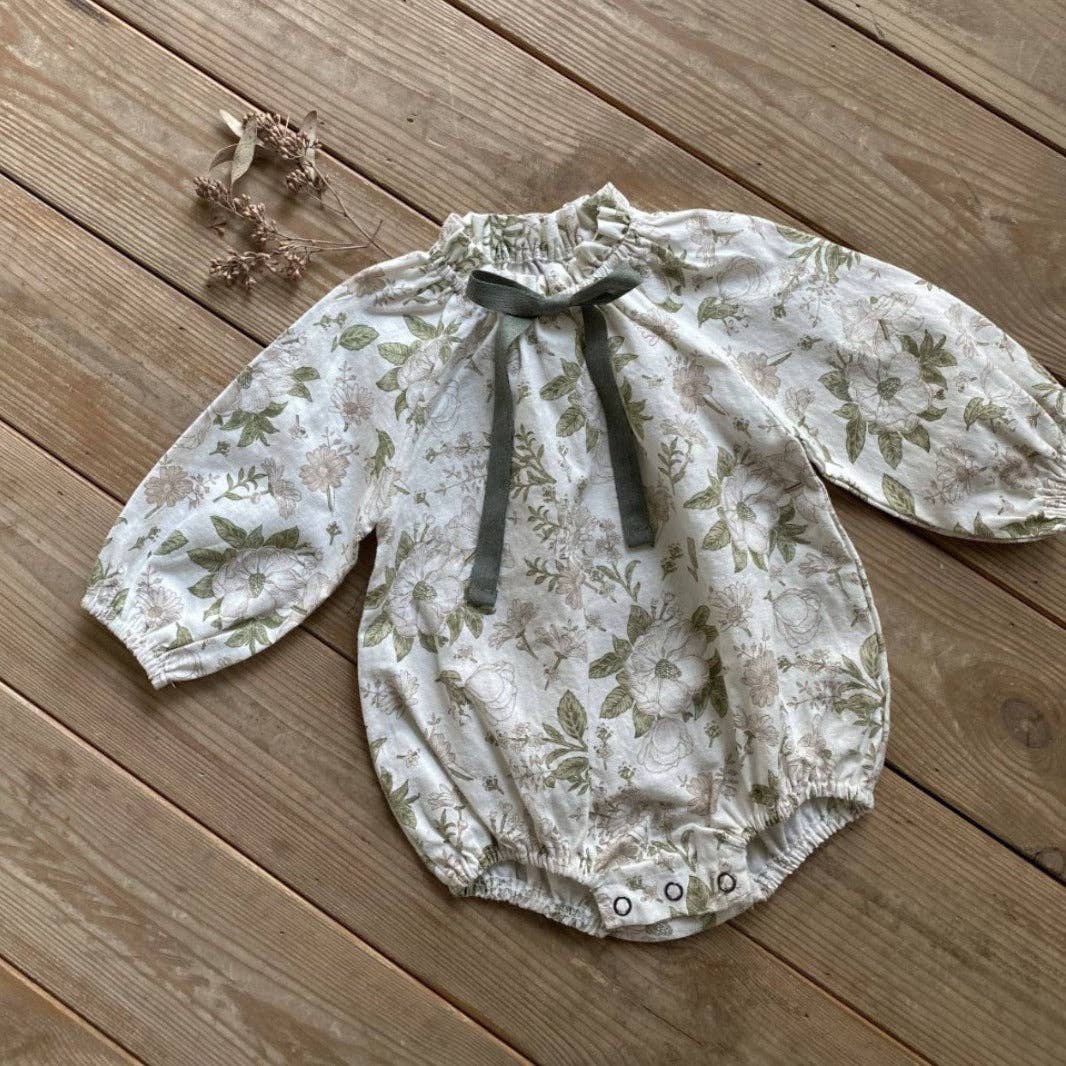 Girls Vintage Floral/Plain Bow-Tie Lantern MyKids-USA® Beige 66 (3-6M)
