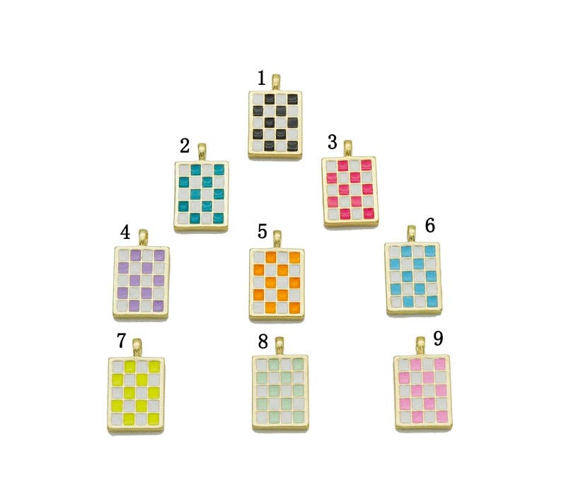 Enamel Checkboard Rectangle Pendant, Sku#F1517 BestBeads&Beyond 1 Black